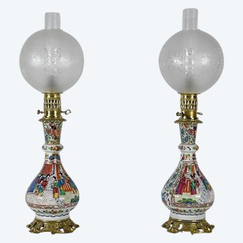 Paire de Lampes à Pétrole, époque Napoléon III – Milieu XIXe