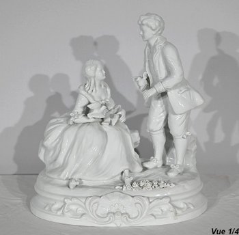Earthenware " Couple of Galants ", after F.Boucher, Sèvres - End of XIXth century