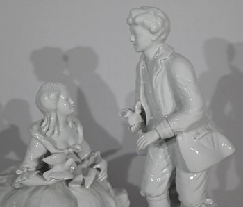 Earthenware " Couple of Galants ", after F.Boucher, Sèvres - End of XIXth century