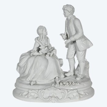 Earthenware " Couple of Galants ", after F.Boucher, Sèvres - End of XIXth century