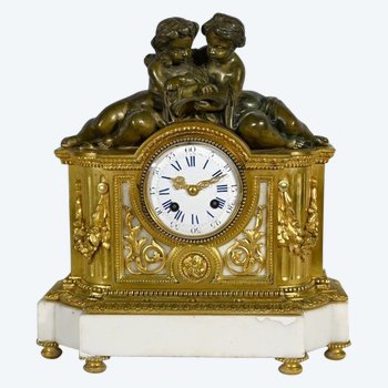 Bronze and marble clock, Louis XVI style, Napoleon III period - Middle 19th century