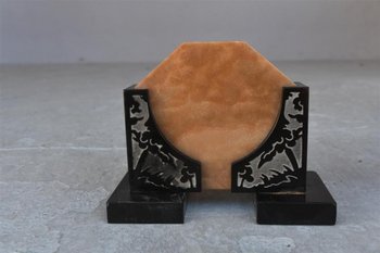 1930's Art Deco Mantel Clock In Onyx And Sanded Marble