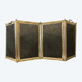 Beautiful antique fireplace screen in bronze and brass from the 19th century