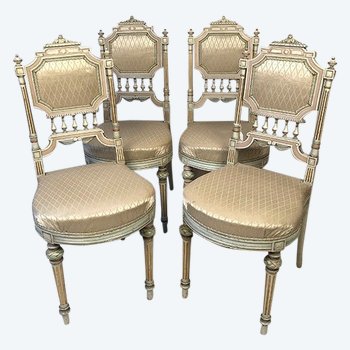 Suite of four Louis XVI style chairs in lacquered wood, late 19th century