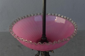 Rare Lampadaire En Métal Argenté Et Opaline Rose Par Maison Christofle époque 1900