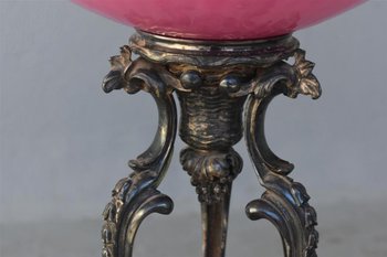 Rare Lampadaire En Métal Argenté Et Opaline Rose Par Maison Christofle époque 1900