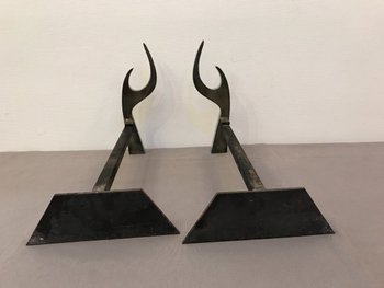 Chromed Metal Fireplace Accessories Set Circa 1970