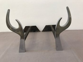 Chromed Metal Fireplace Accessories Set Circa 1970