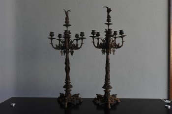 Coppia di grandi candelieri in bronzo di Jules Moigniez XIX