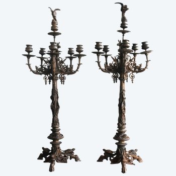 Pair Of Large Bronze Candlesticks By Jules Moigniez Nineteenth