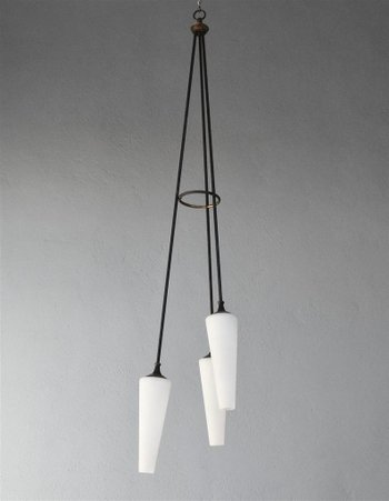 1950 Italian Metal Chandelier In Opaline Tulips 175cm