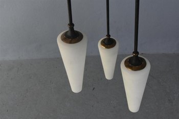 1950 Italian Metal Chandelier In Opaline Tulips 175cm