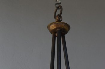 1950 Italian Metal Chandelier In Opaline Tulips 175cm