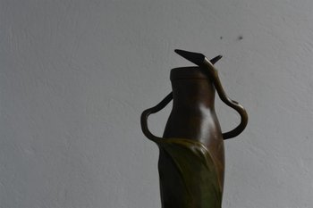 Pair of 1900 green patinated Art Nouveau vases signed Anton Nelson