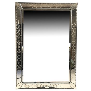 Grand miroir de Venise à décor gravé de fleurs