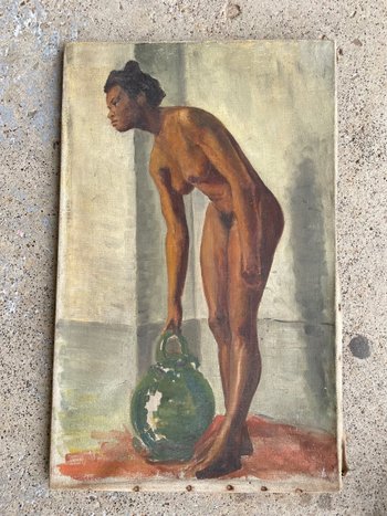 Portrait De Femme à La Jarre - Öl Auf Leinwand Anfang 20.