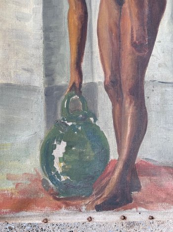 Portrait De Femme à La Jarre - Öl Auf Leinwand Anfang 20.