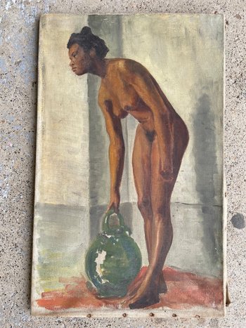 Portrait De Femme à La Jarre - Öl Auf Leinwand Anfang 20.