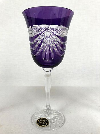 Set of five colored cut crystal stemware