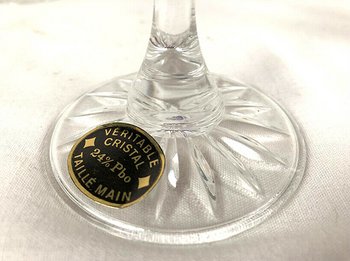 Set of five colored cut crystal stemware