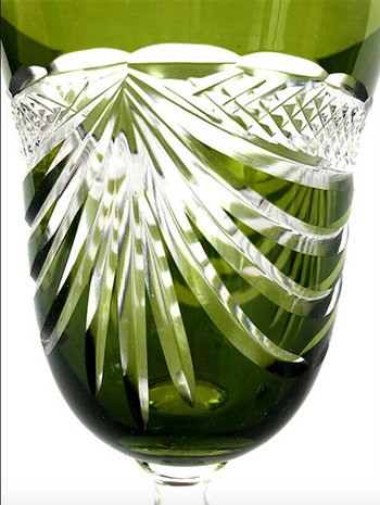 Set of five colored cut crystal stemware