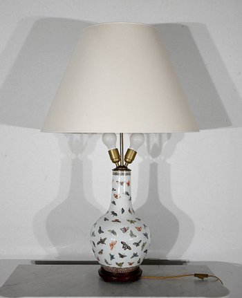Bedeutende Lampe "Schmetterlinge" aus China Porzellan - 1960