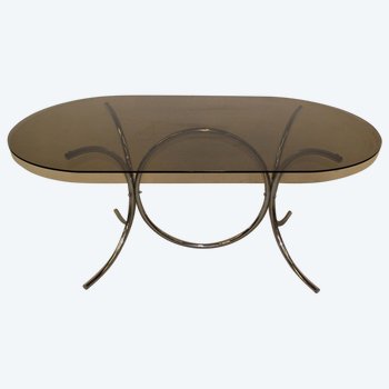 Smoked glass table with chrome base circa 1970