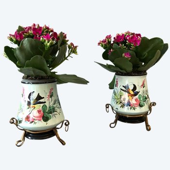 Pair Of Small Porcelain Pot-Holders From Old Paris 19th Century