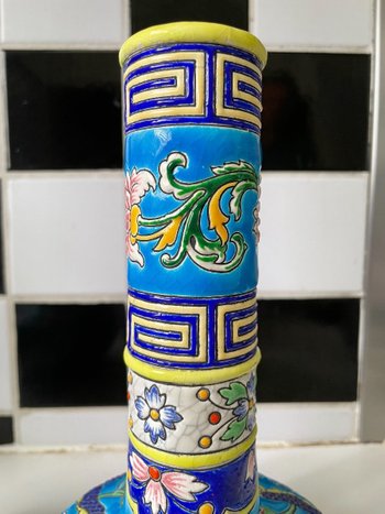 Emaux De Gien - Beautiful Pair Of Dragon Decor Vases Japonisant