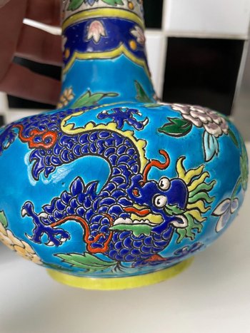 Emaux De Gien - Beautiful Pair Of Dragon Decor Vases Japonisant
