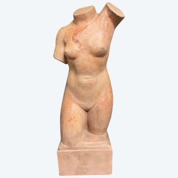 Scultura antica Torso di Venere in terracotta firmata Henri Martinet