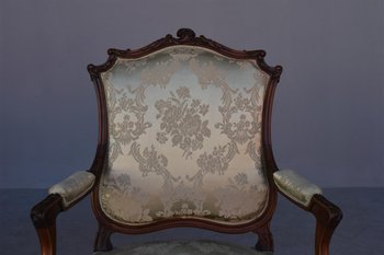 Pair Of Louis XV Style Armchair In Walnut Covered With Silk
