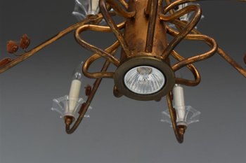 Large Chandelier 16 Lights 1940 Style Golden Metal And Glass Paste