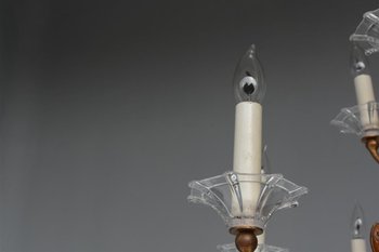 Large Chandelier 16 Lights 1940 Style Golden Metal And Glass Paste