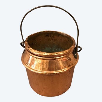 Pot à colle en cuivre d'époque 18 ème avec son bain marie 