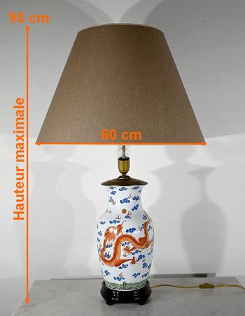 Bedeutende Lampe "Drachen" aus China Porzellan - 1960