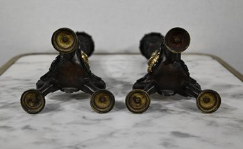 Coppia di candelieri in bronzo, periodo della Restaurazione - inizio XIX secolo