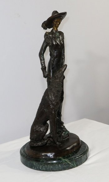 Importante bronzo "La dama con il levriero" dopo D. Chiparus - XX secolo