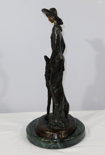 Importante bronzo "La dama con il levriero" dopo D. Chiparus - XX secolo