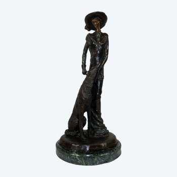 Important Bronze " The Lady with the Greyhound " after D. Chiparus - XXth