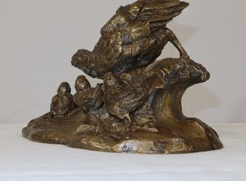 Bronzo "Fagiano e i suoi piccoli" firmato Vilavan - Inizio XX secolo