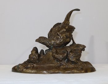 Bronzo "Fagiano e i suoi piccoli" firmato Vilavan - Inizio XX secolo