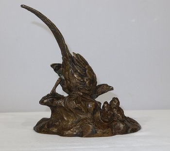 Bronzo "Fagiano e i suoi piccoli" firmato Vilavan - Inizio XX secolo