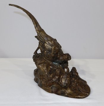Bronzo "Fagiano e i suoi piccoli" firmato Vilavan - Inizio XX secolo