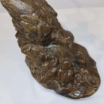 Bronzo "Fagiano e i suoi piccoli" firmato Vilavan - Inizio XX secolo