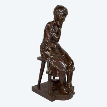 Bronzo "Ragazza seduta", di A. Massoulle - Fine XIX secolo