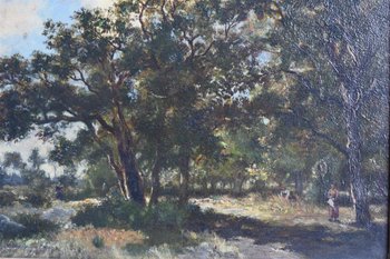 Huile Sur Panneau Foret De Fontainbleau Ernest Guillemer