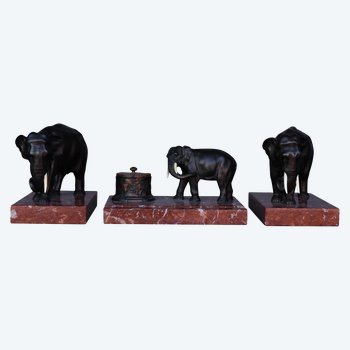 1900 Elephant Bronze Desk Set