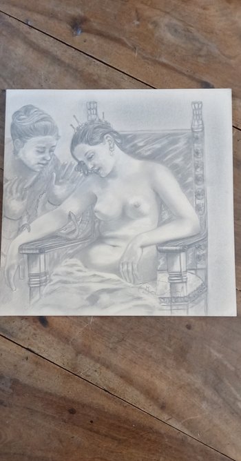 Grey pencil drawing/ The death of Cleopatra