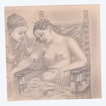 Disegno a matita grigia/ La morte di Cleopatra